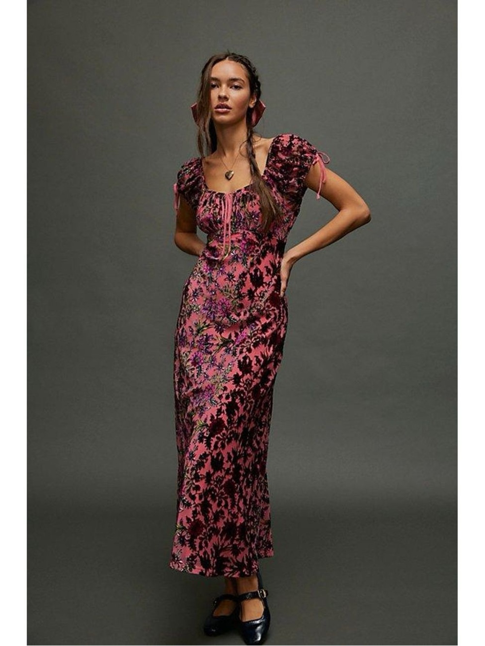 Free People Fawna Floral Burnout Midi Dress Pink Purple Medium